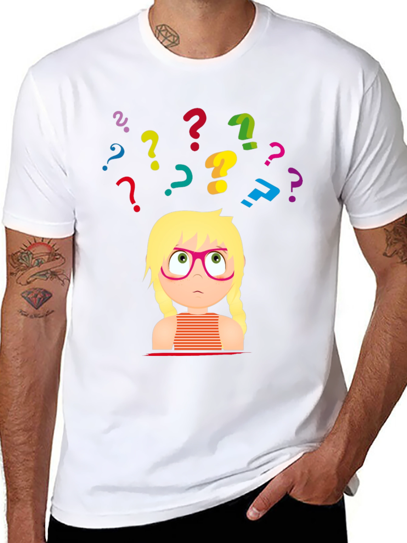 Puzzled Girl Graphic Tee - Black Cotton T-Shirt