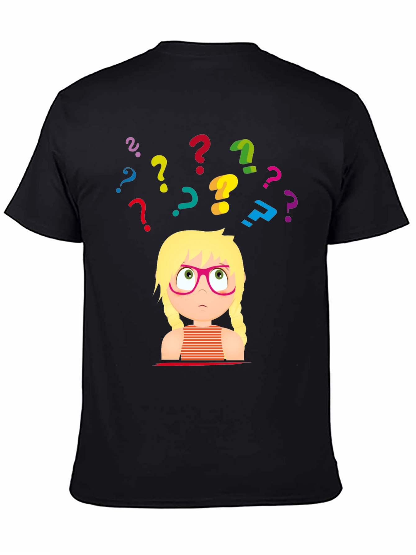 Puzzled Girl Graphic Tee - Black Cotton T-Shirt