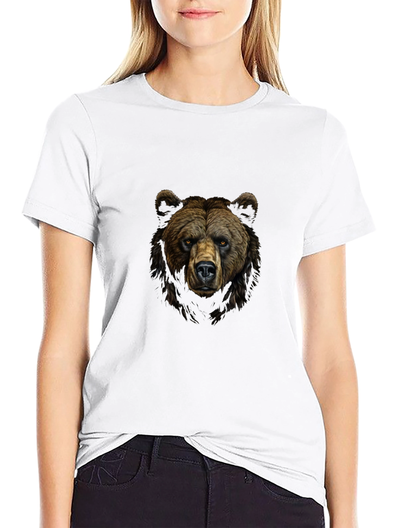 Grizzly Bear Graphic Print Black T-Shirt