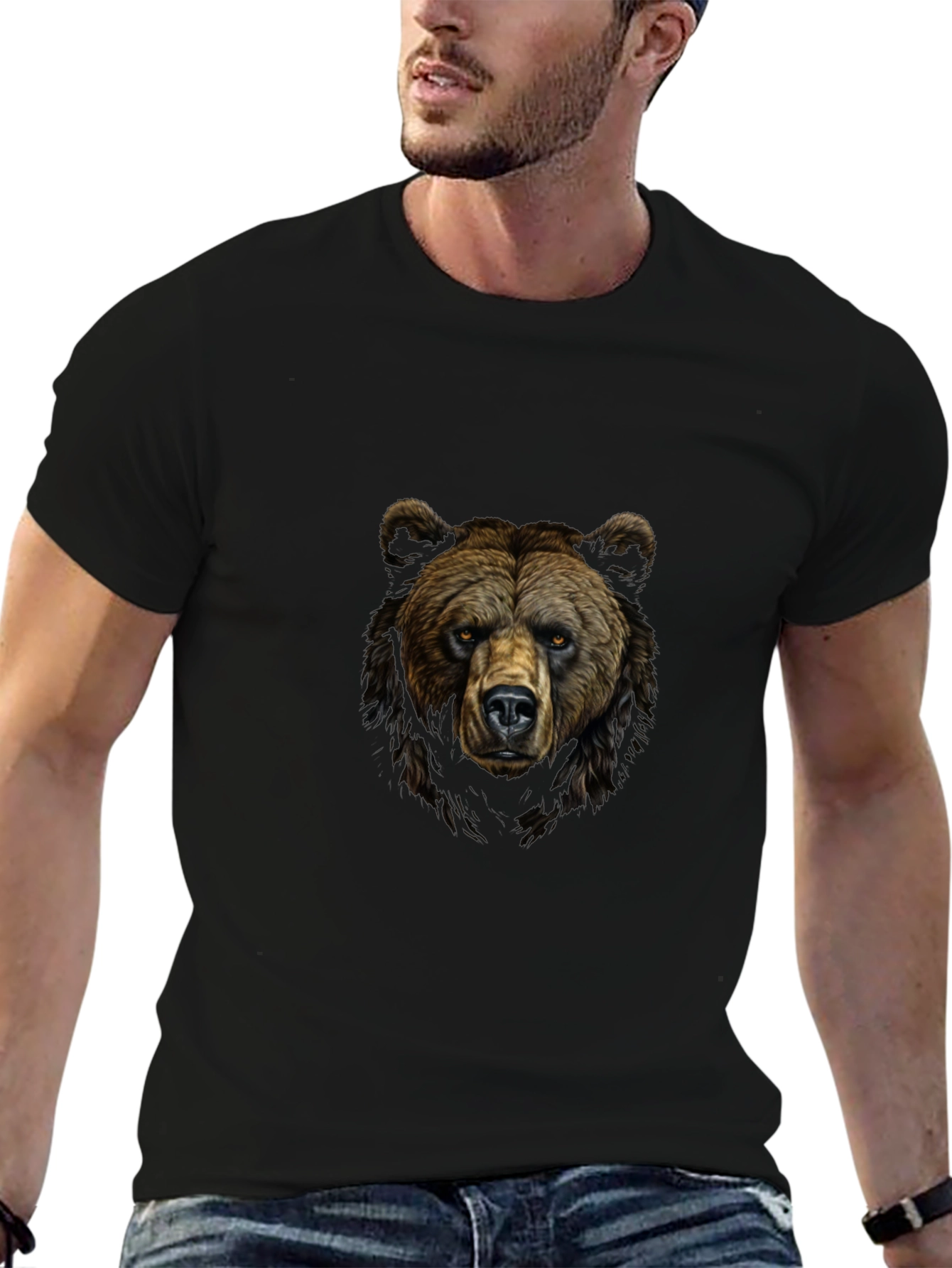 Grizzly Bear Graphic Print Black T-Shirt