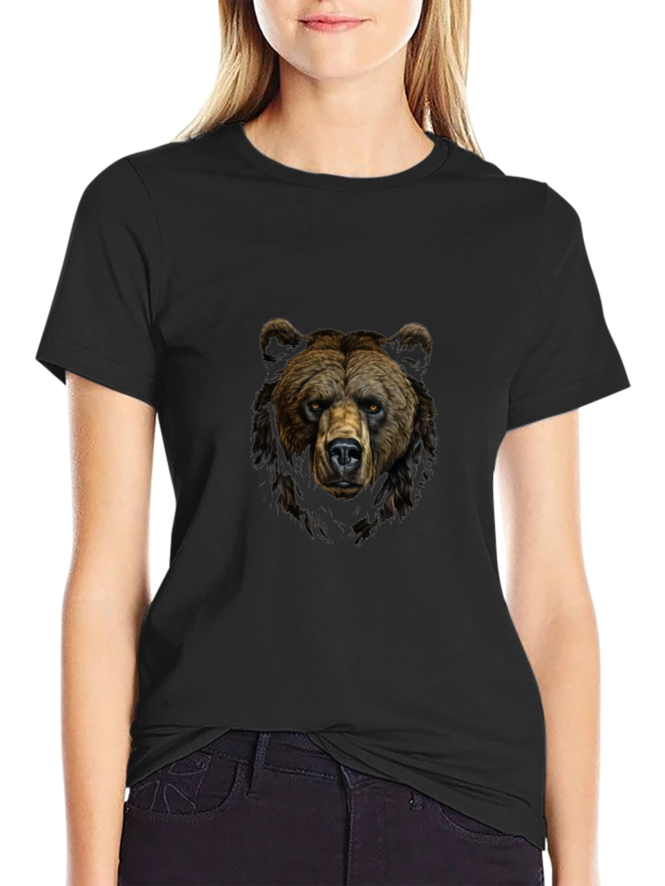 Grizzly Bear Graphic Print Black T-Shirt