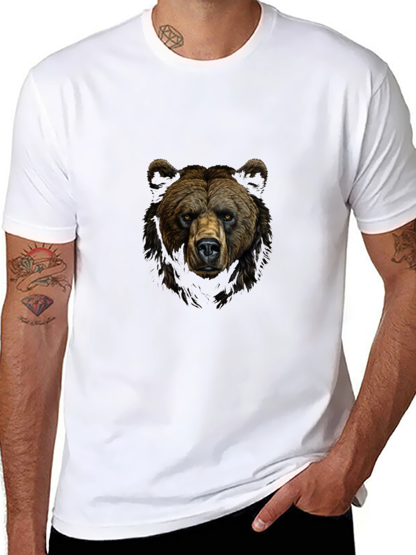 Grizzly Bear Graphic Print Black T-Shirt