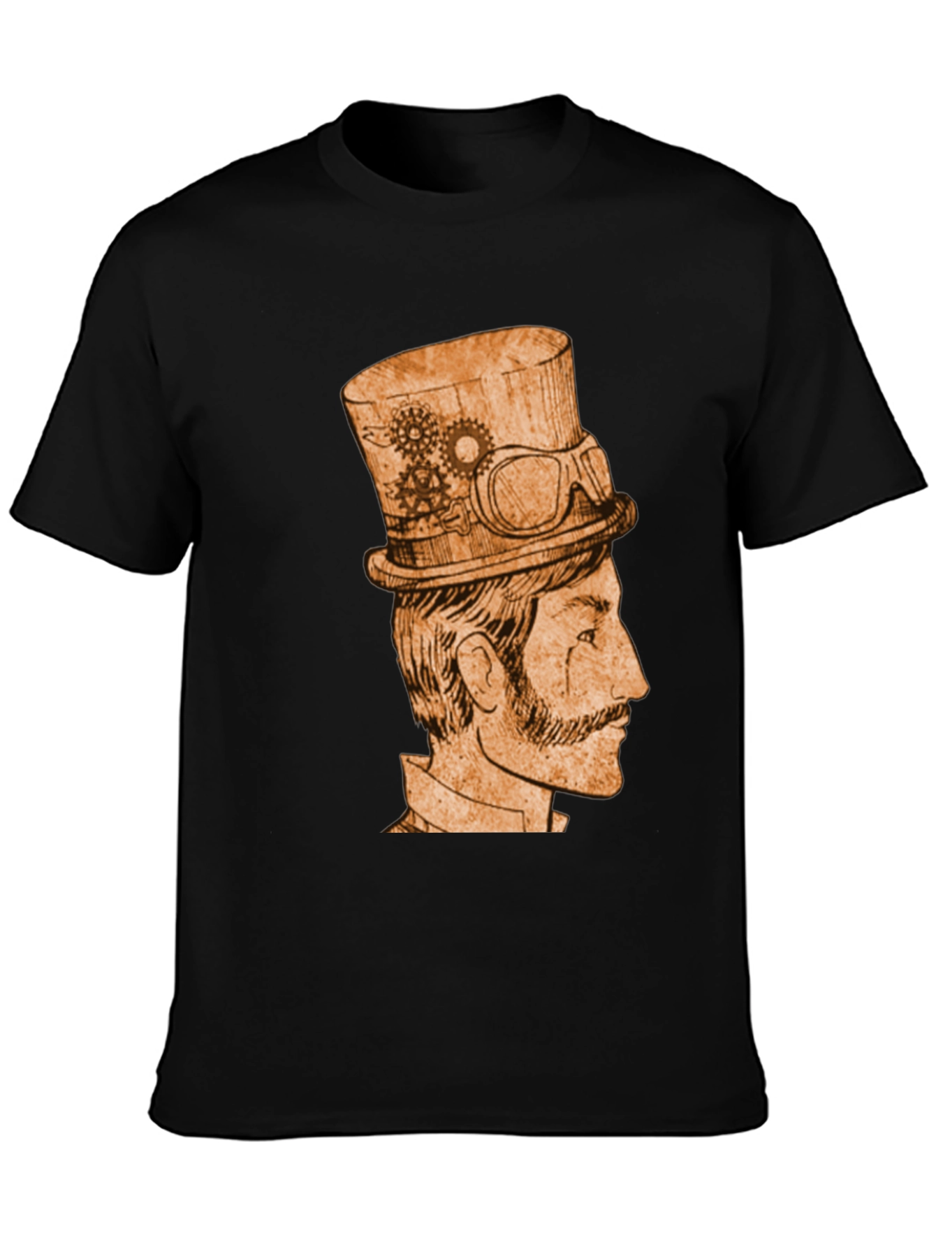 Steampunk Gentleman Graphic Tee - Black Cotton