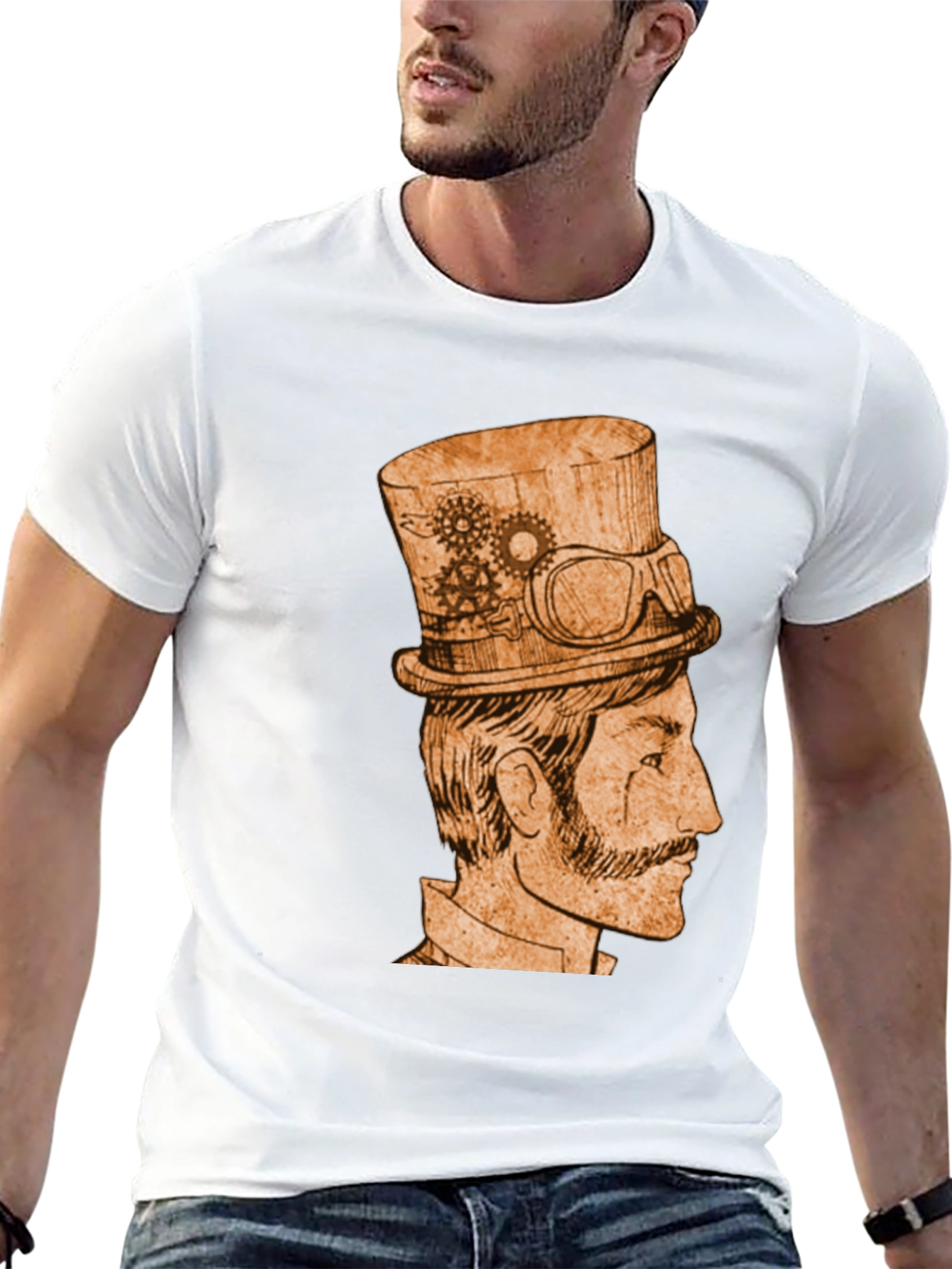 Steampunk Gentleman Graphic Tee - Black Cotton