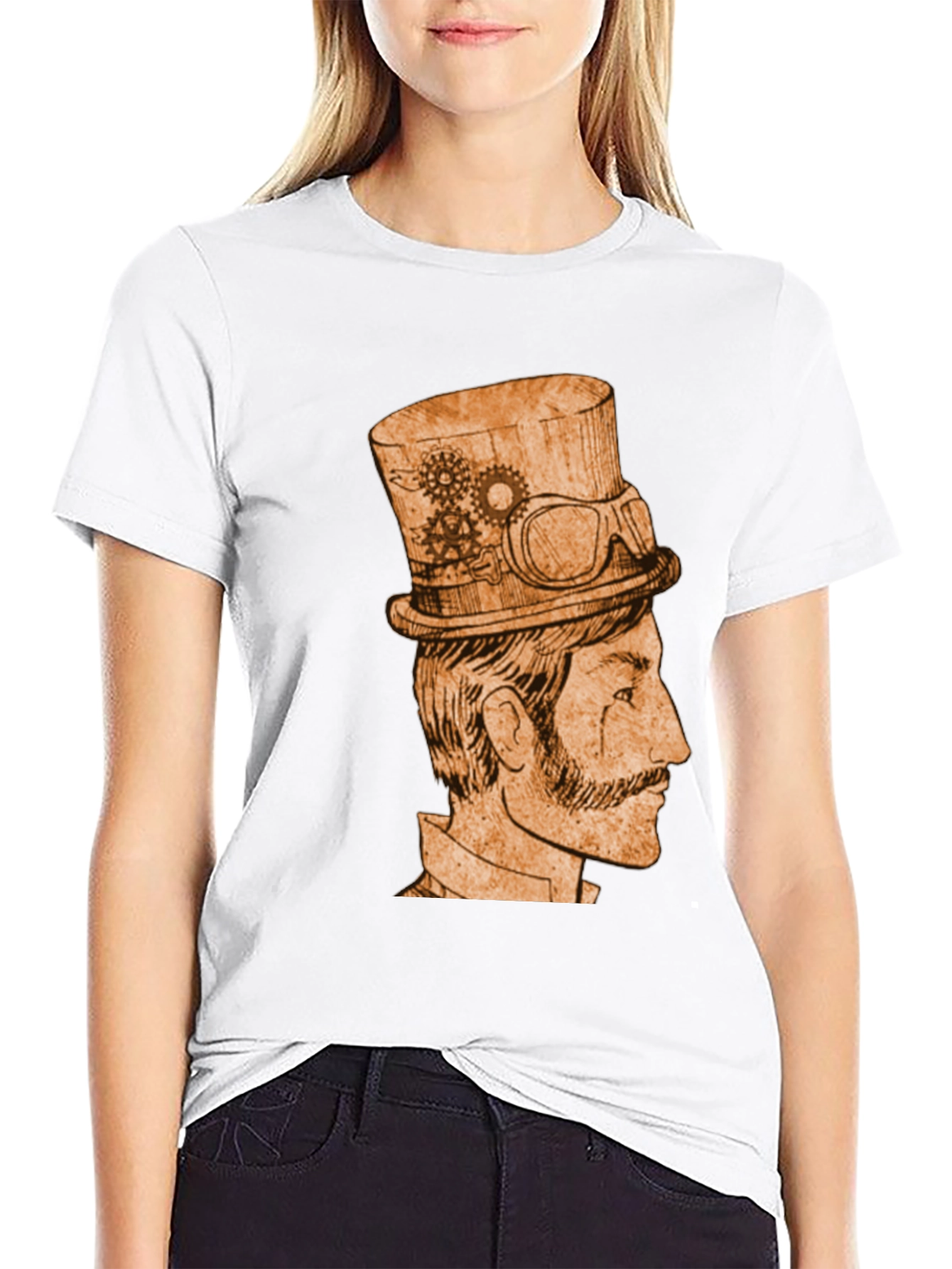 Steampunk Gentleman Graphic Tee - Black Cotton