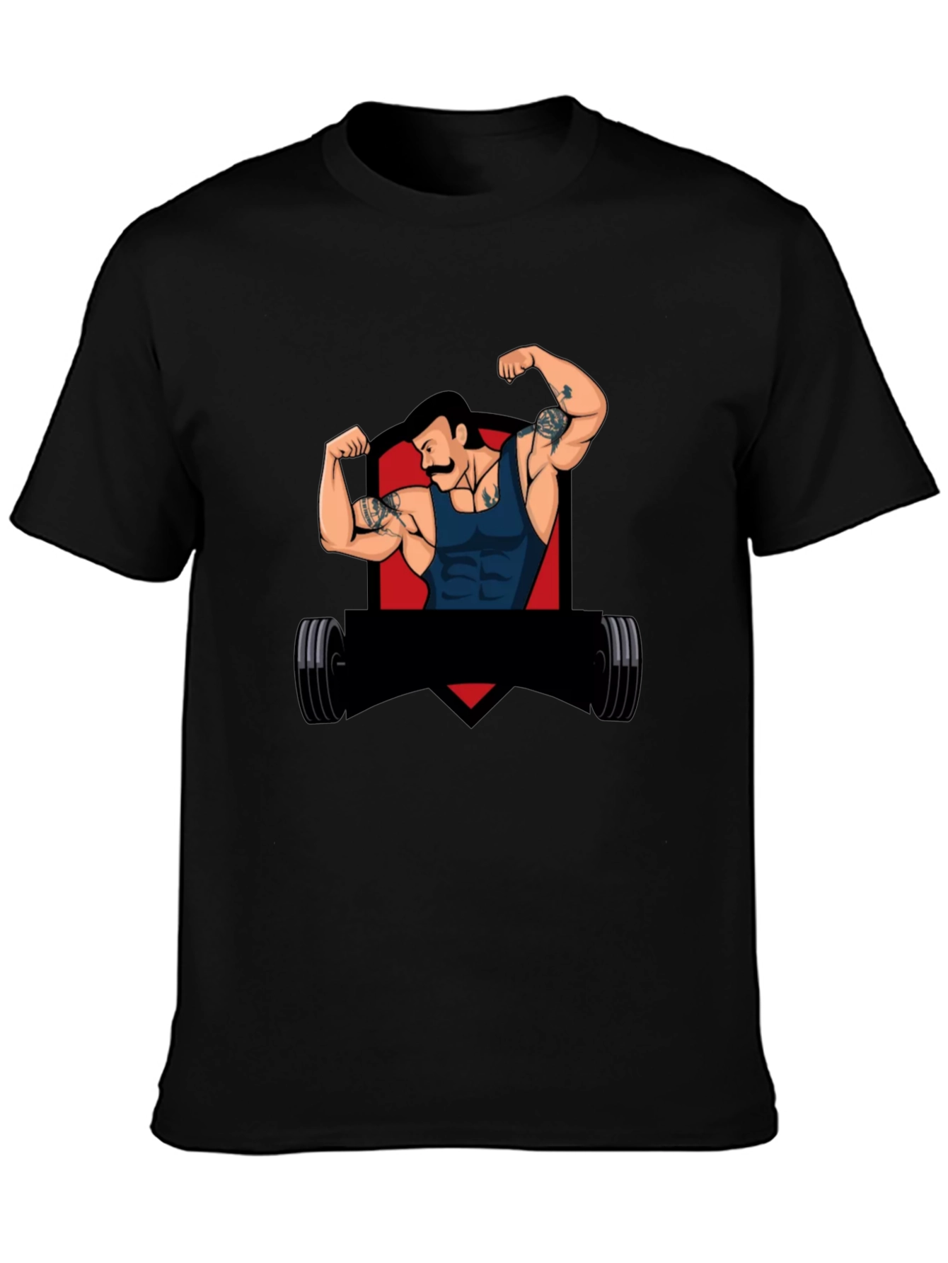Black Graphic Tee - Retro Gym Guy Design