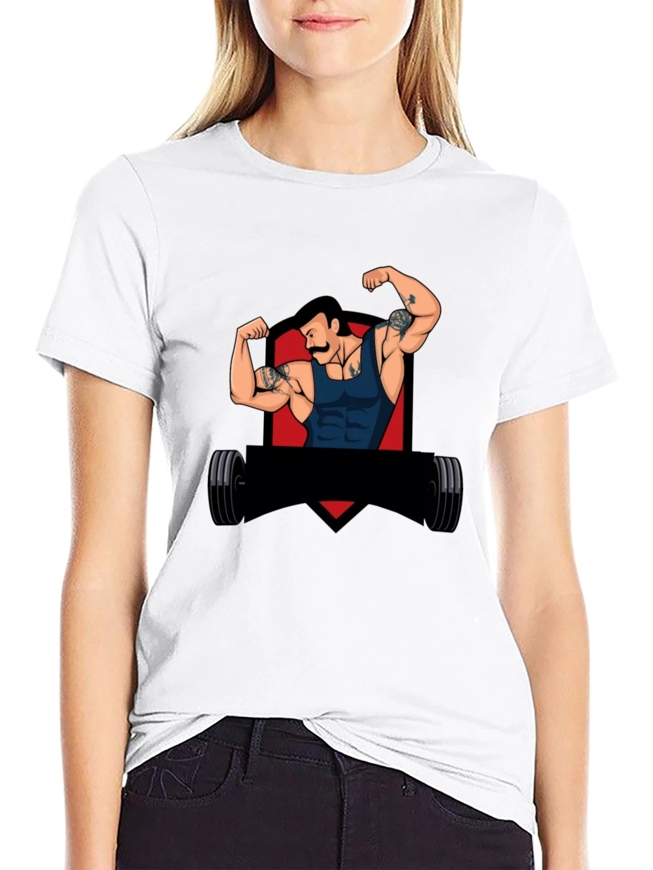 Black Graphic Tee - Retro Gym Guy Design