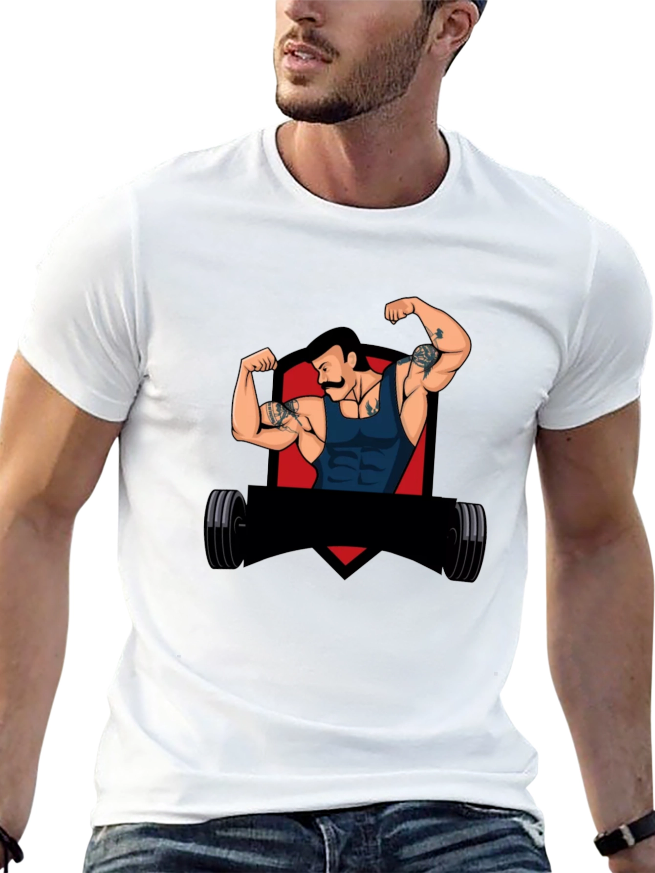 Black Graphic Tee - Retro Gym Guy Design