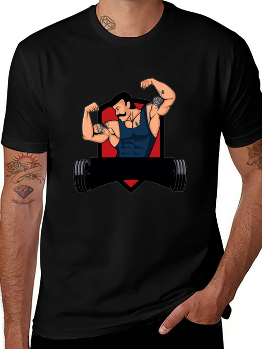 Black Graphic Tee - Retro Gym Guy Design