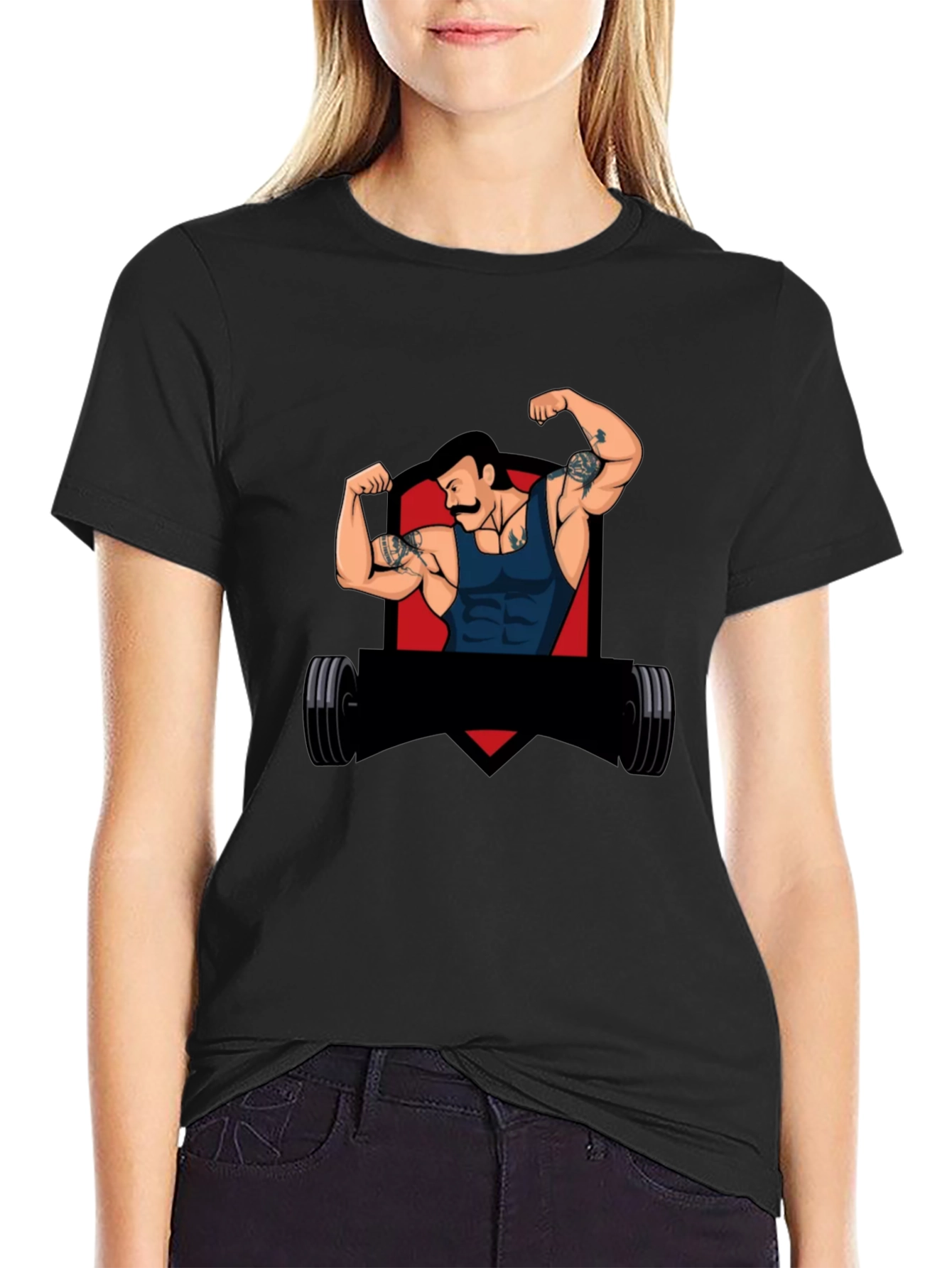 Black Graphic Tee - Retro Gym Guy Design