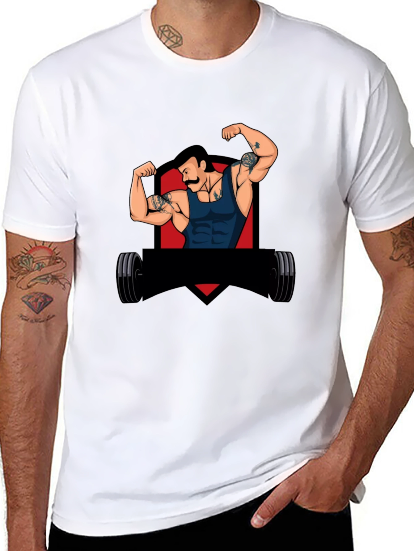 Black Graphic Tee - Retro Gym Guy Design