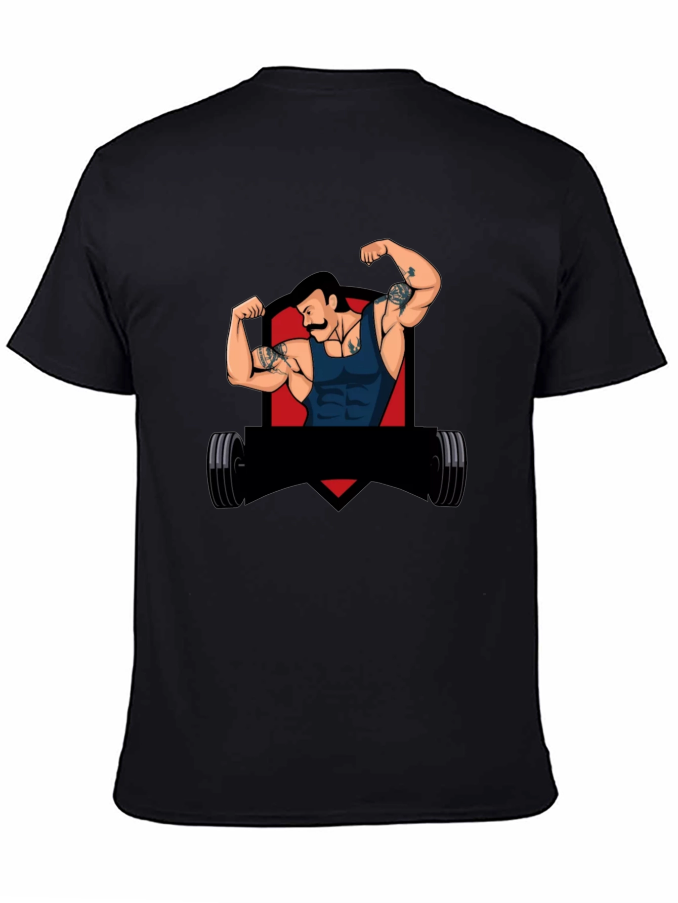 Black Graphic Tee - Retro Gym Guy Design