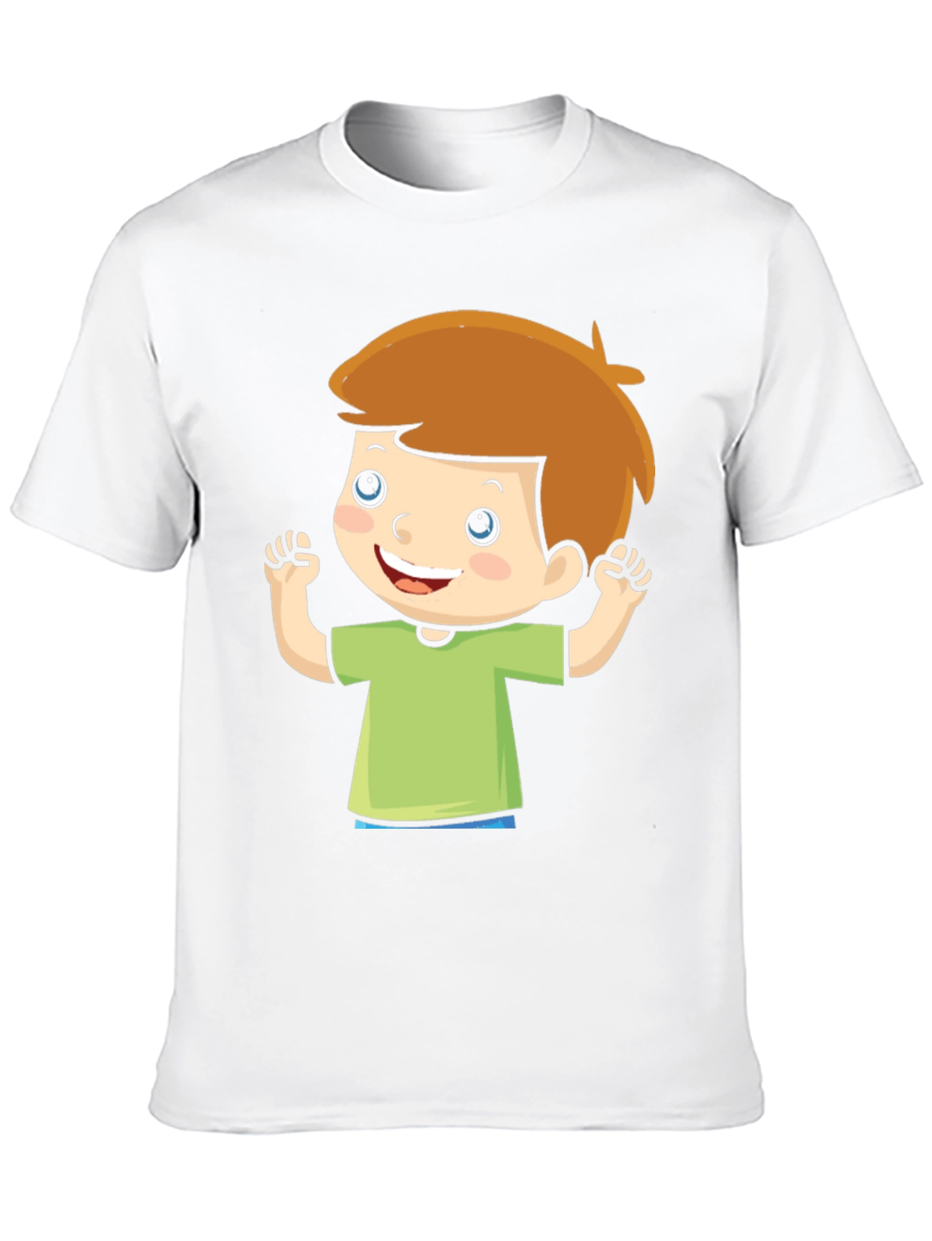 Cartoon Boy Graphic Tee - Black Cotton T-Shirt