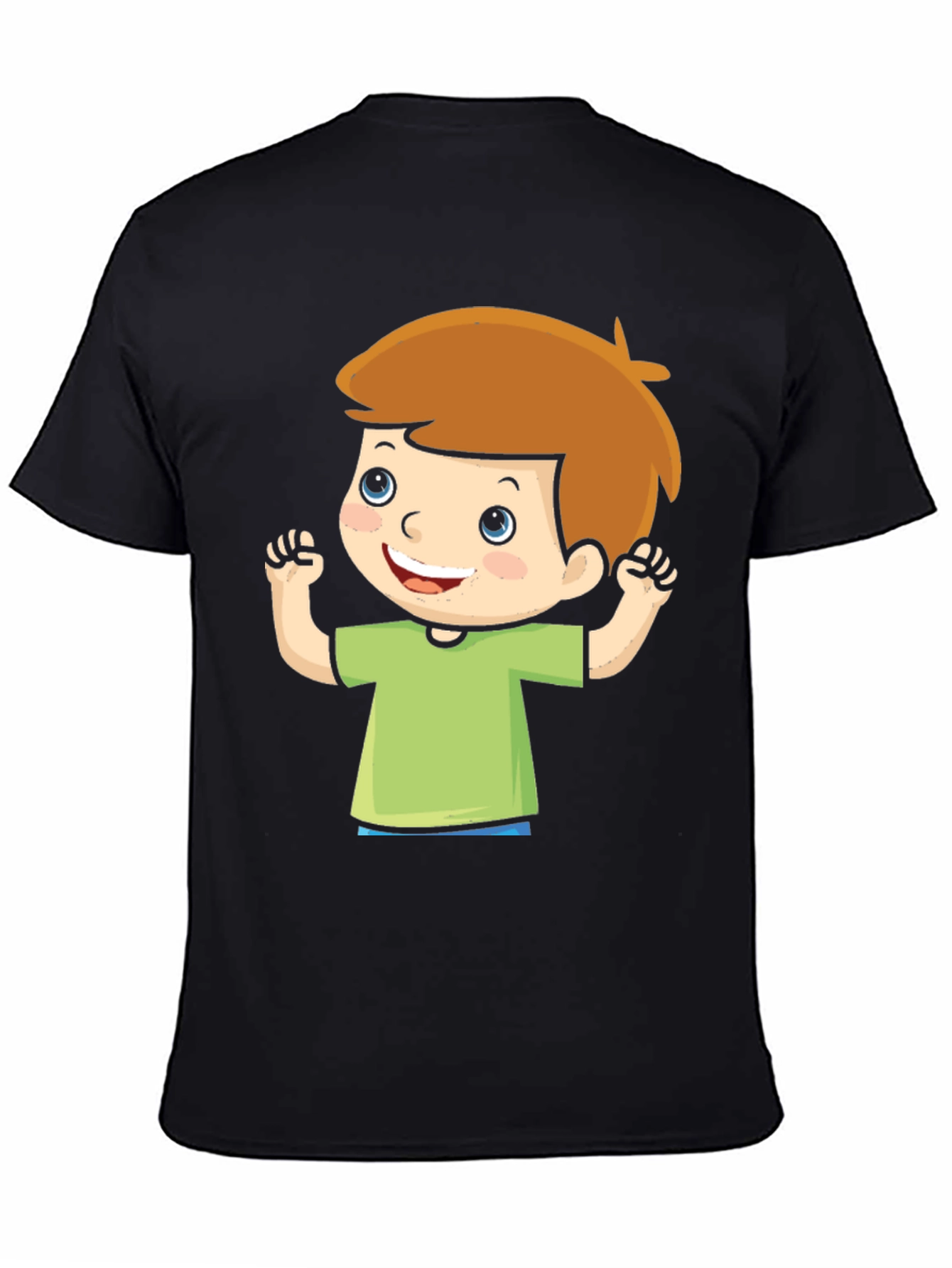 Cartoon Boy Graphic Tee - Black Cotton T-Shirt
