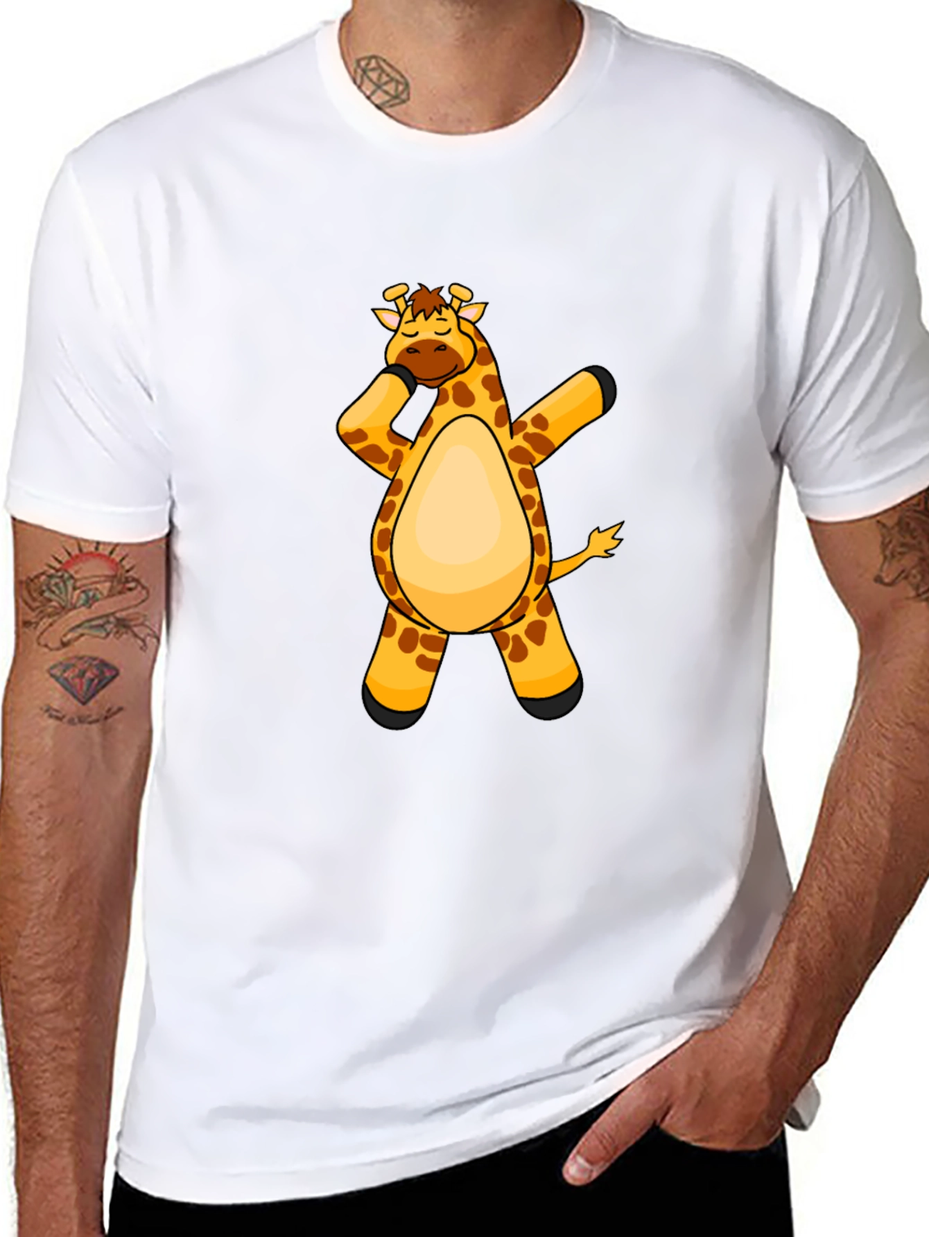 Dabbing Giraffe Graphic Tee - Mens Black T-Shirt