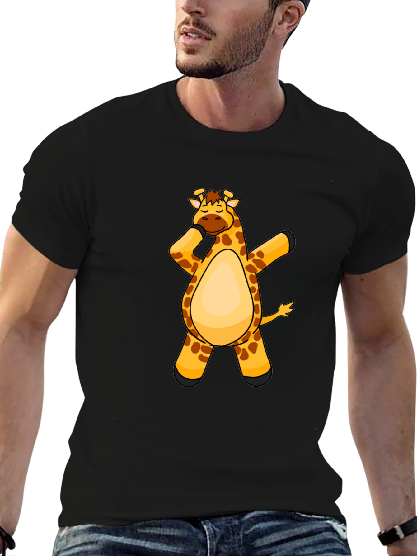 Dabbing Giraffe Graphic Tee - Mens Black T-Shirt