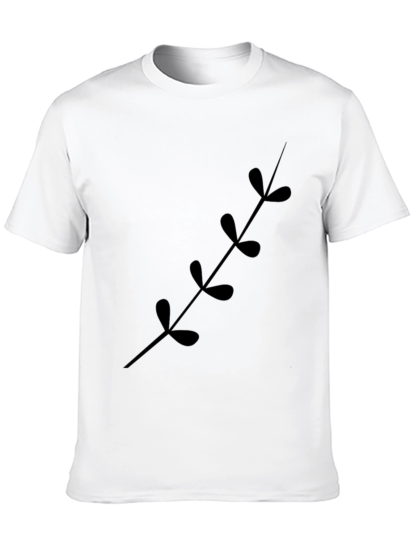 Black T-Shirt with Botanical Leaf Stem Print