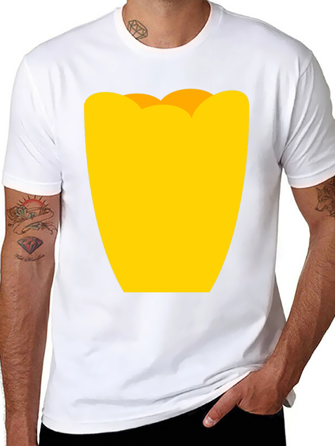 Mens Black Graphic Tee - Yellow Tulip Design