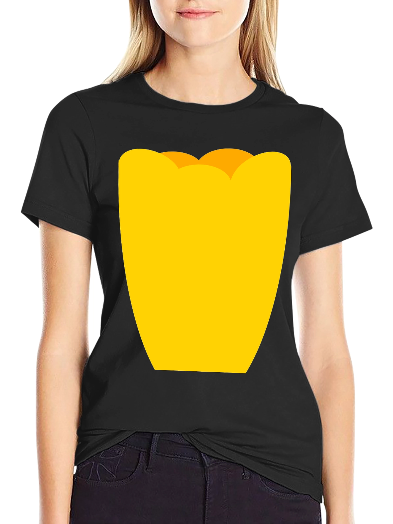 Mens Black Graphic Tee - Yellow Tulip Design