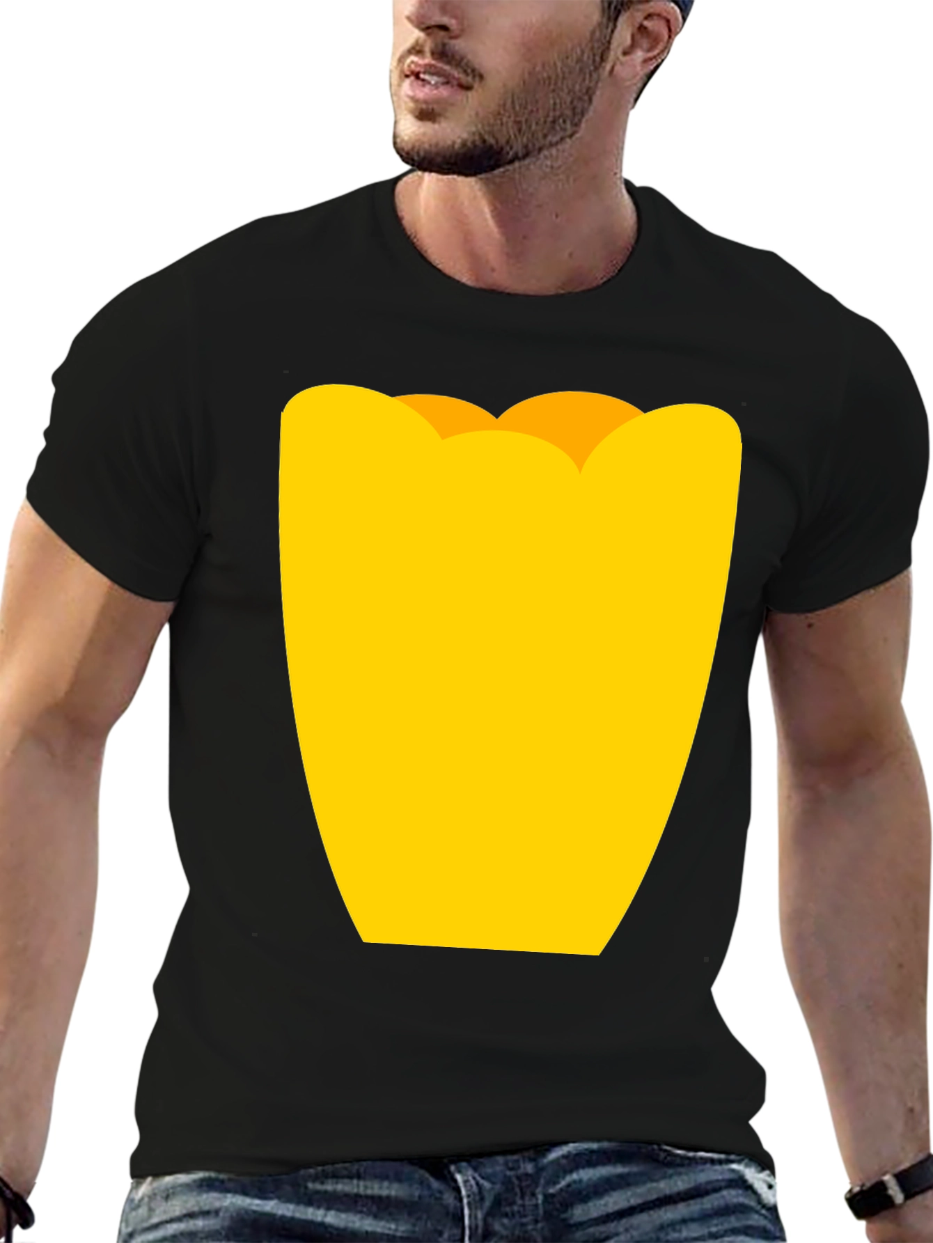 Mens Black Graphic Tee - Yellow Tulip Design