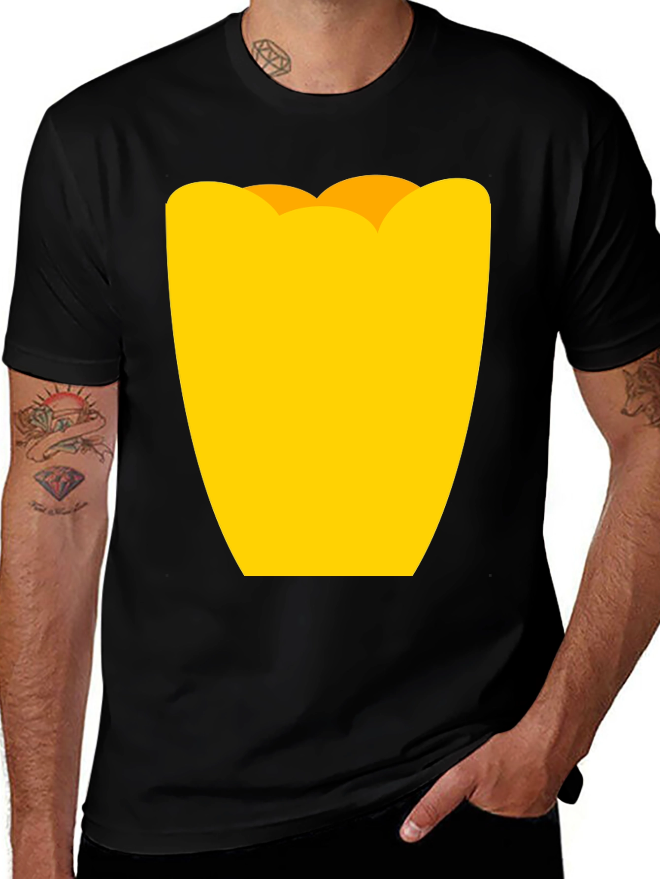Mens Black Graphic Tee - Yellow Tulip Design