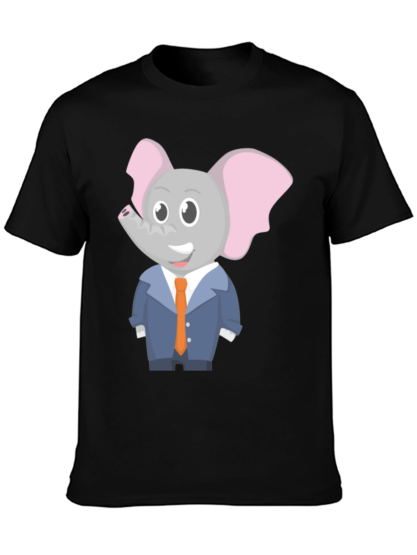 Elephant Cartoon Character Black T-Shirt