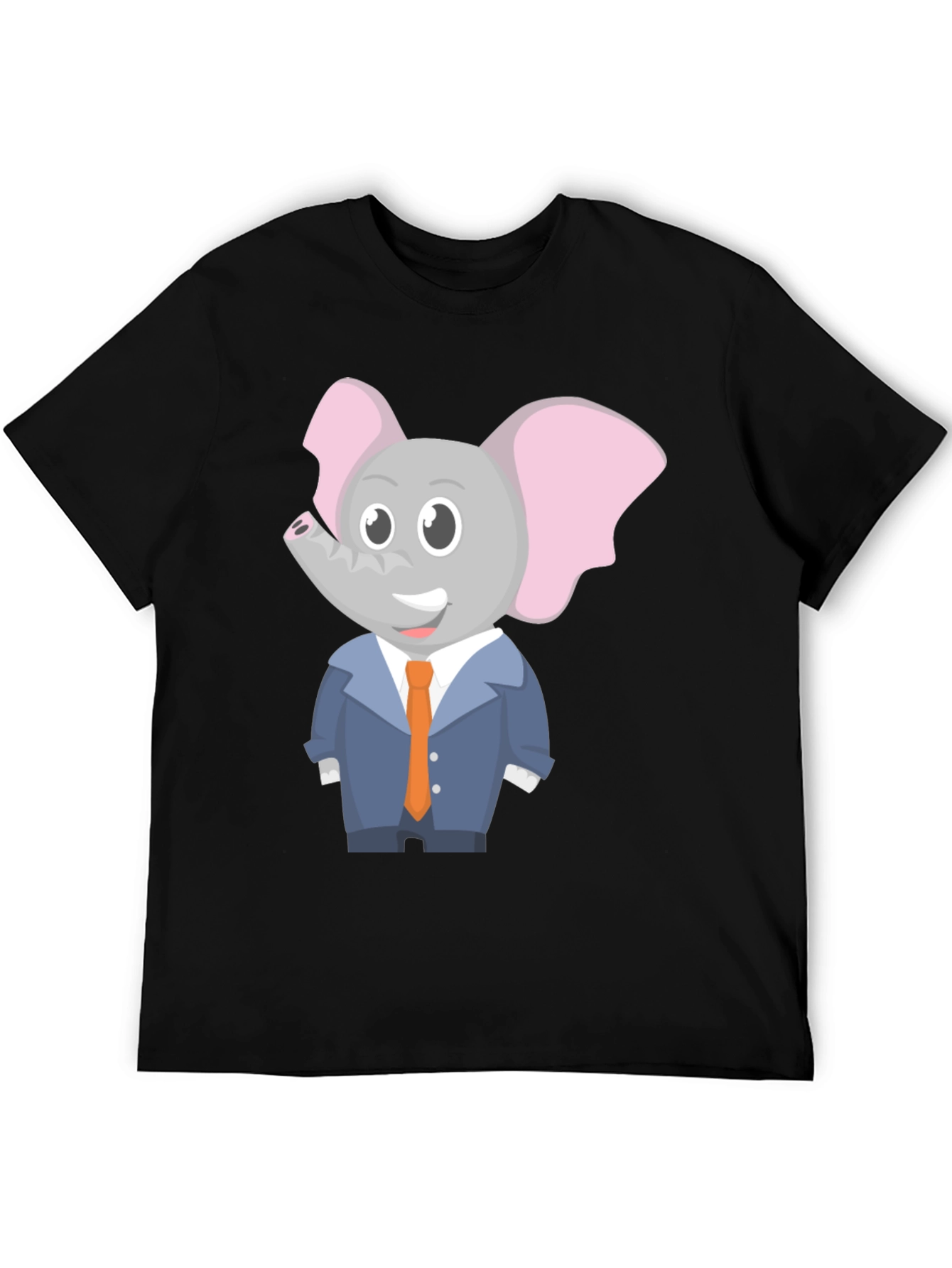 Elephant Cartoon Character Black T-Shirt