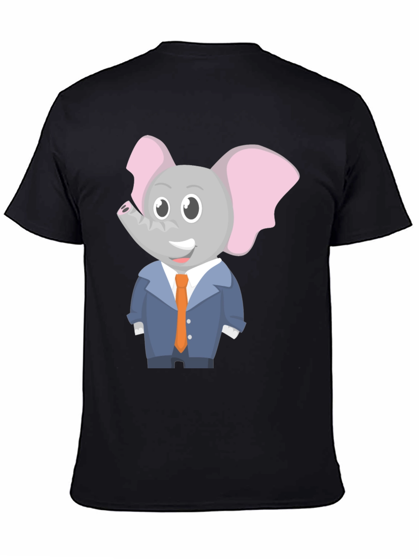 Elephant Cartoon Character Black T-Shirt