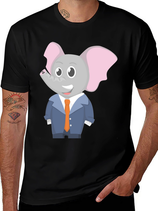 Elephant Cartoon Character Black T-Shirt