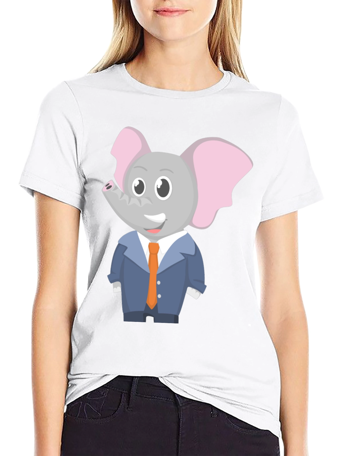 Elephant Cartoon Character Black T-Shirt