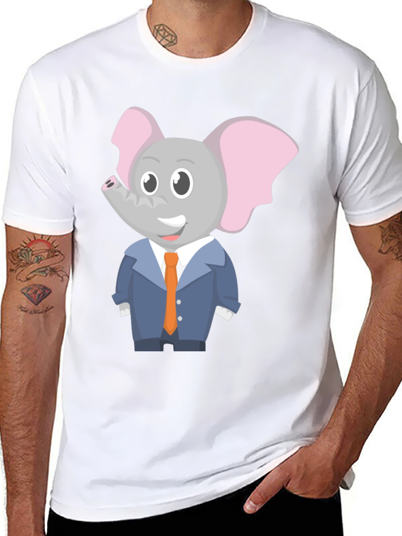 Elephant Cartoon Character Black T-Shirt