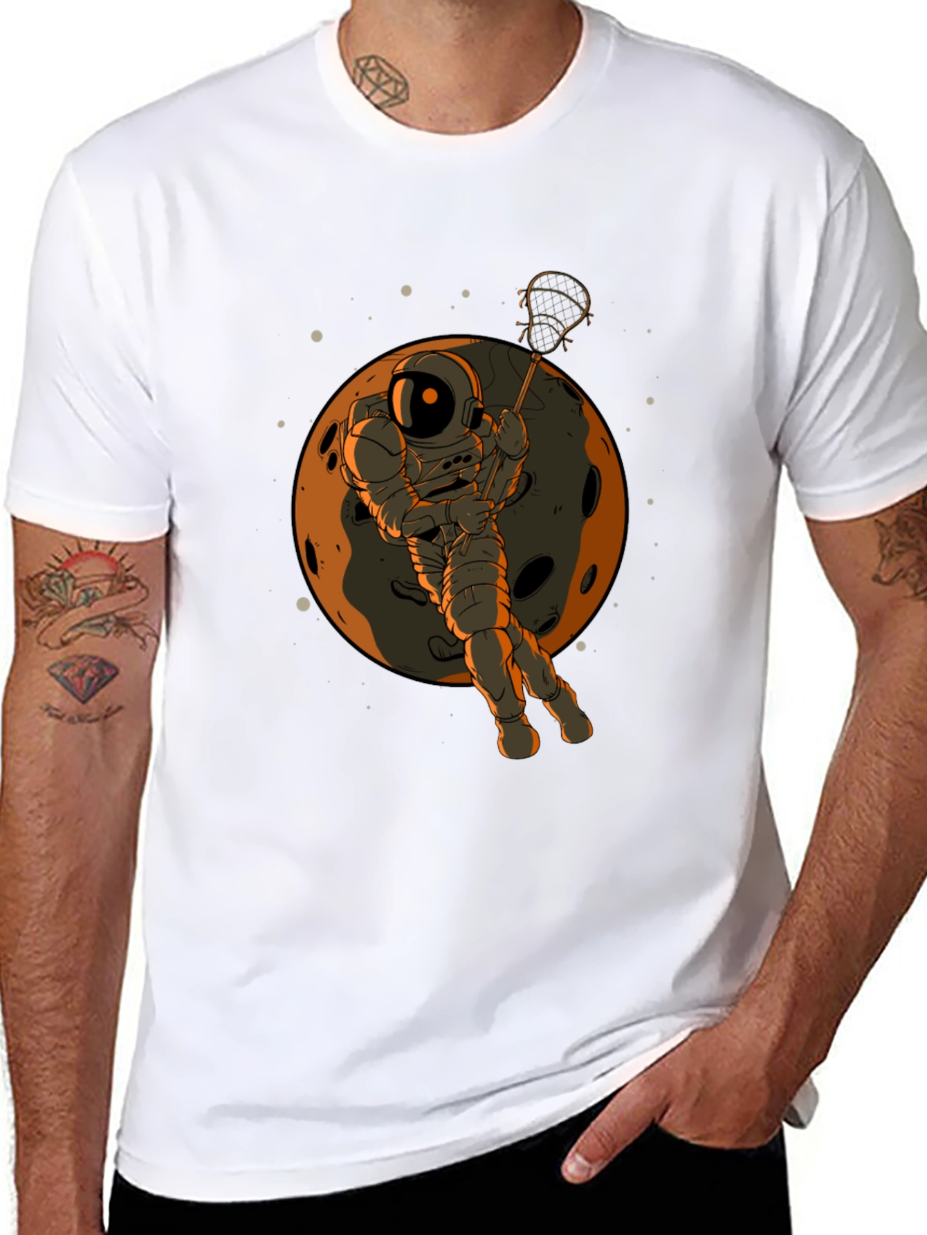 Astronaut Lacrosse Moon T-Shirt - Space Sport Tee