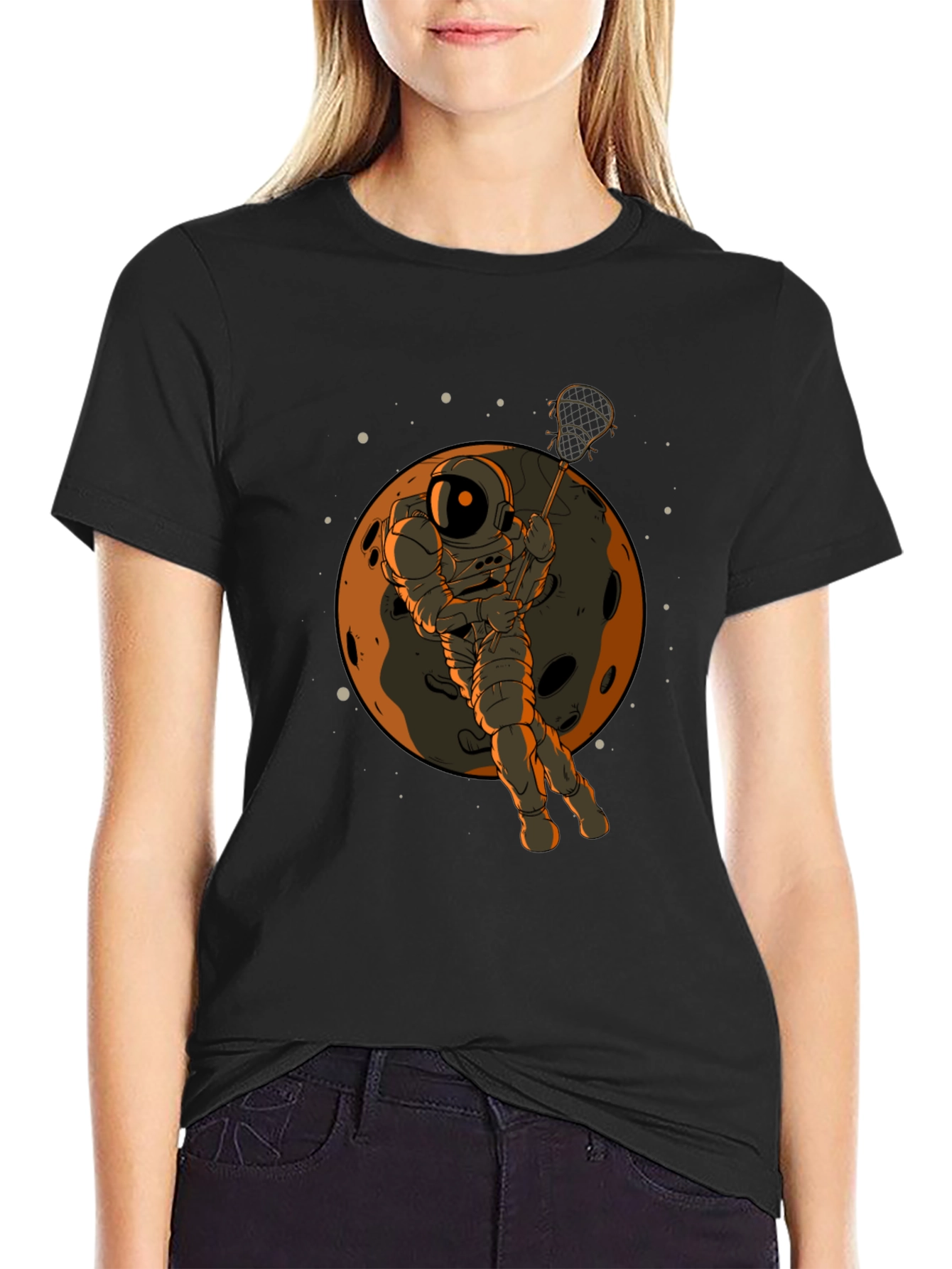 Astronaut Lacrosse Moon T-Shirt - Space Sport Tee