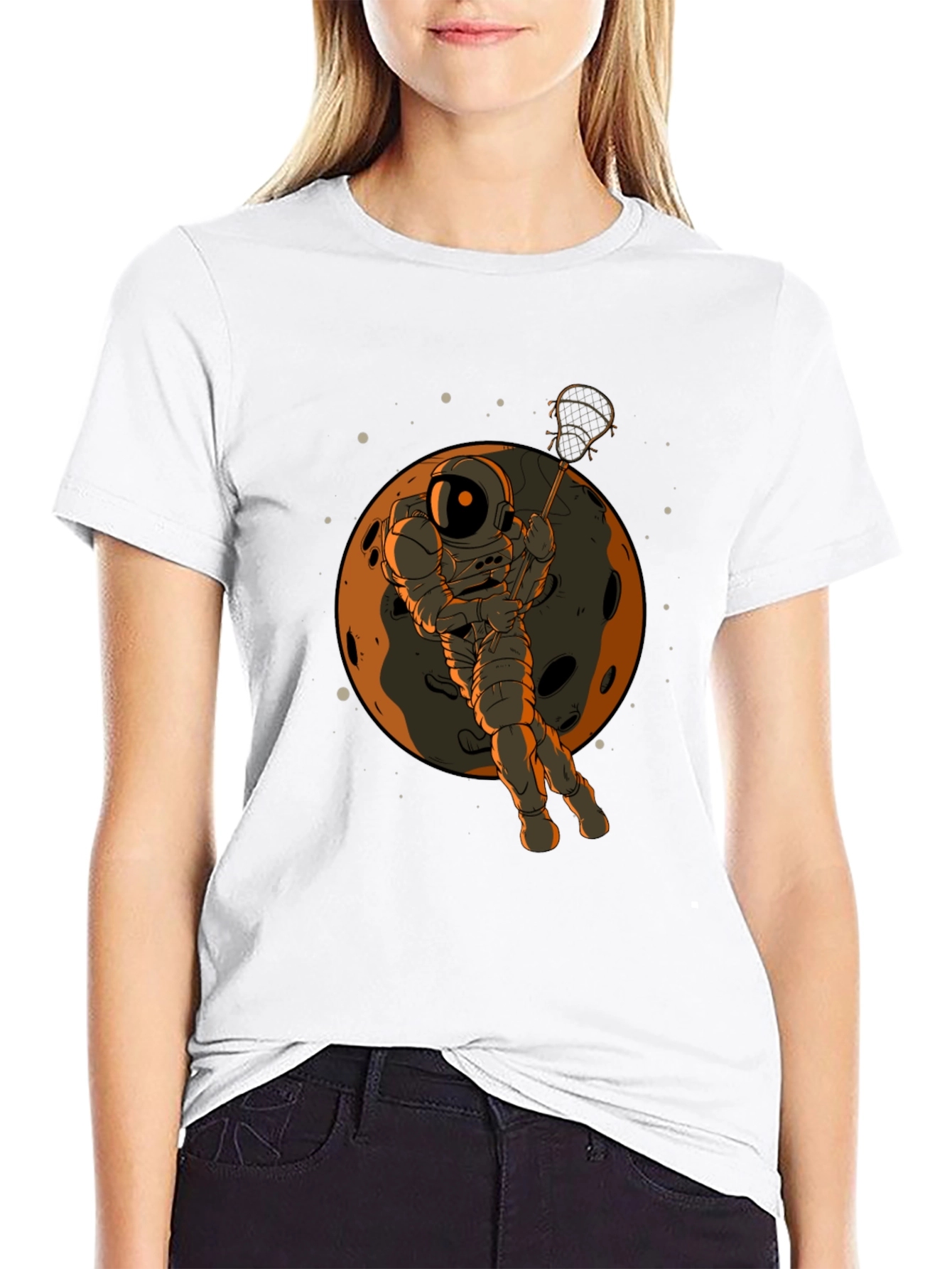 Astronaut Lacrosse Moon T-Shirt - Space Sport Tee