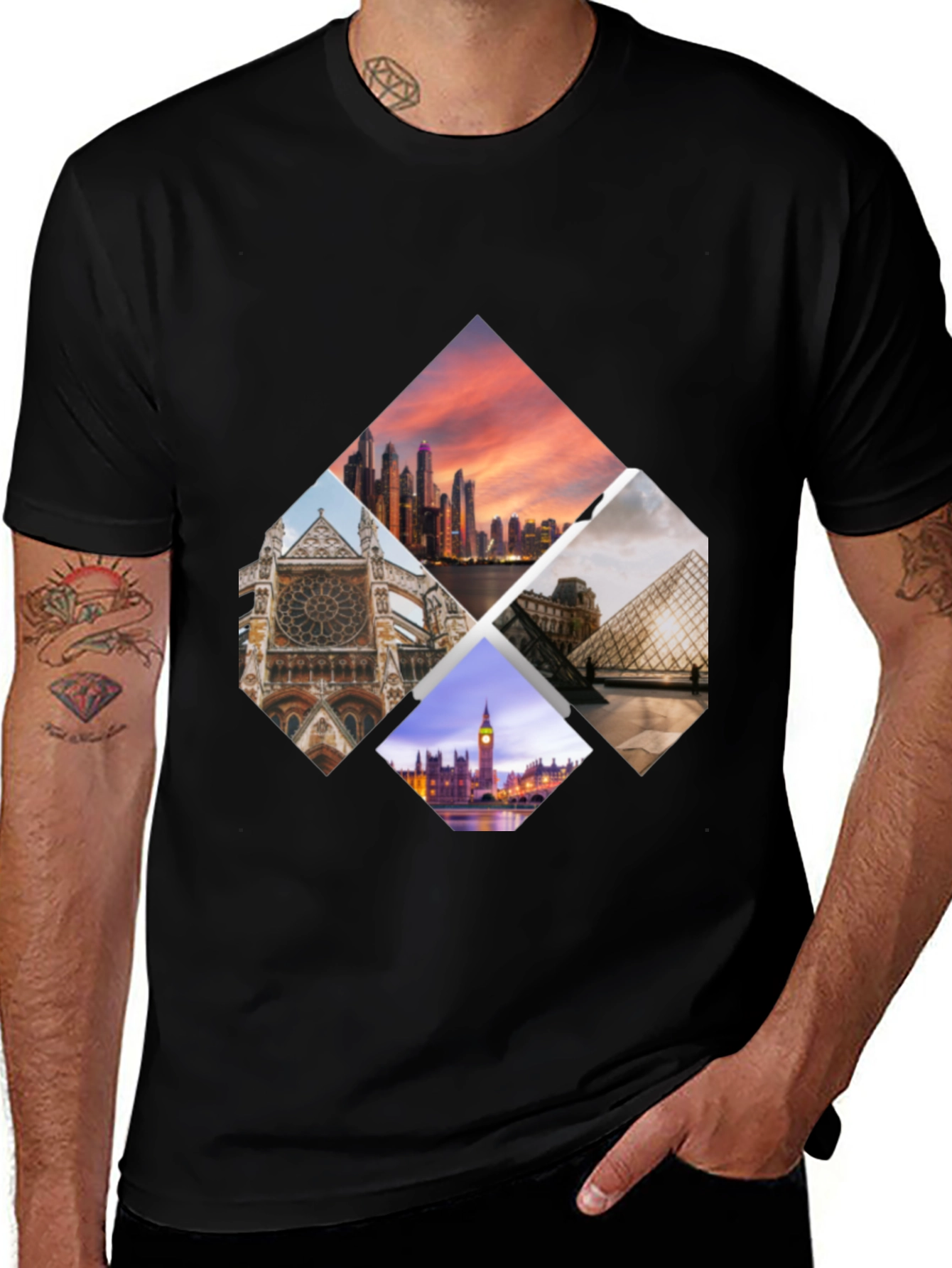 Landmark Collage Black T-Shirt