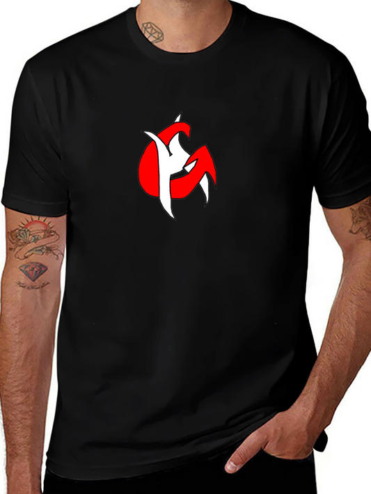 Bold Graphic Tee: Red & White Design on Black
