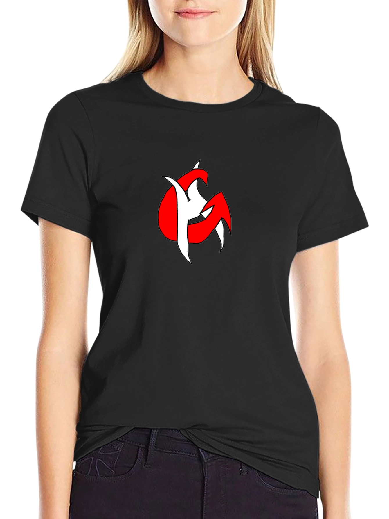 Bold Graphic Tee: Red & White Design on Black