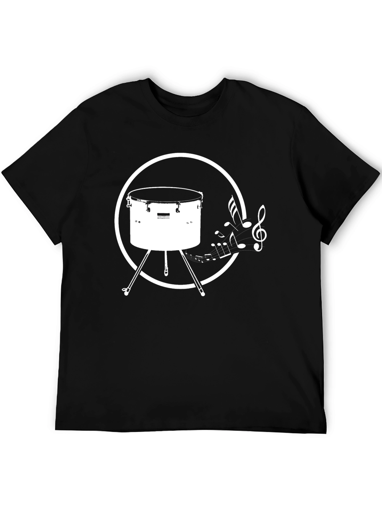 Drum & Music Notes Graphic T-Shirt - Black