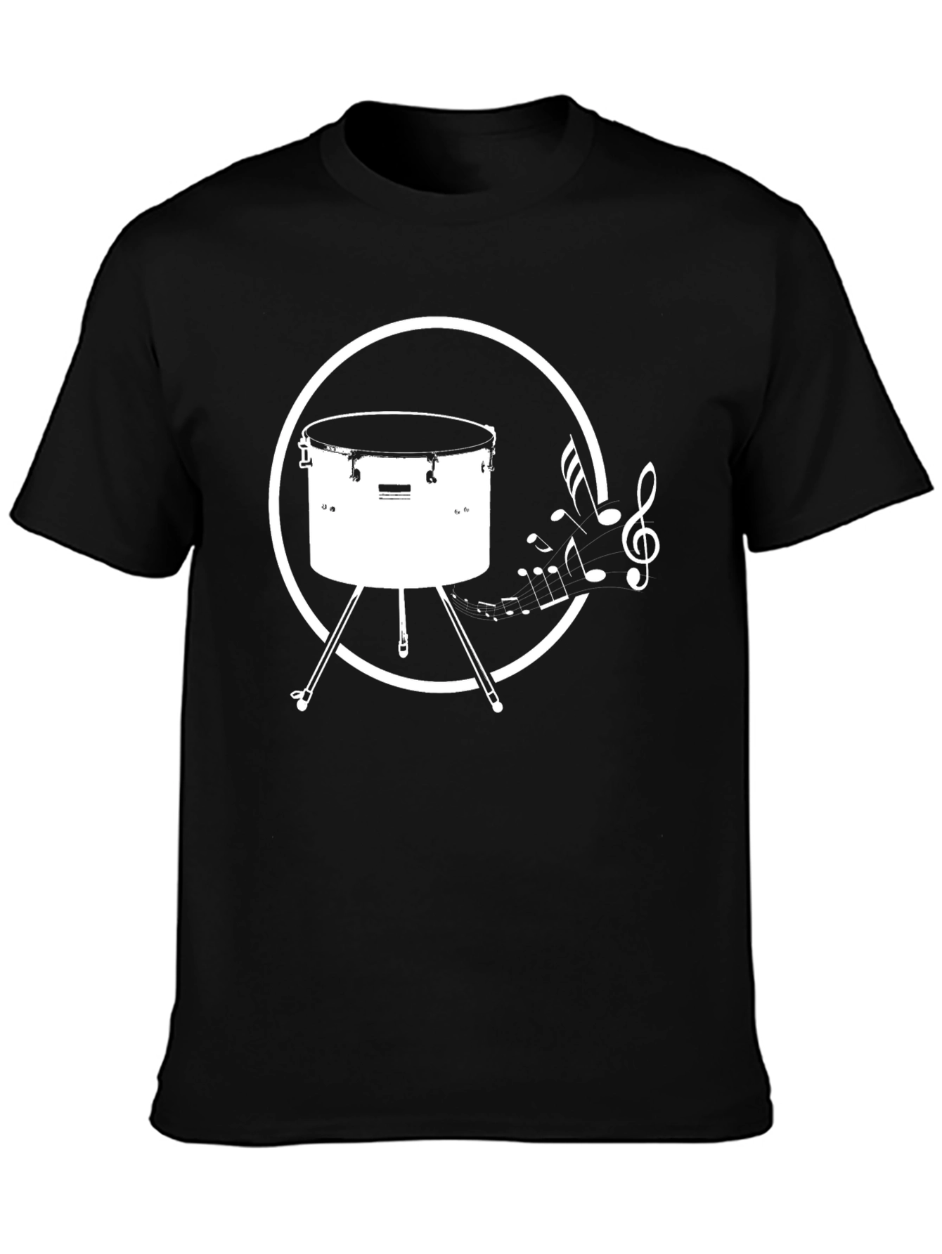 Drum & Music Notes Graphic T-Shirt - Black