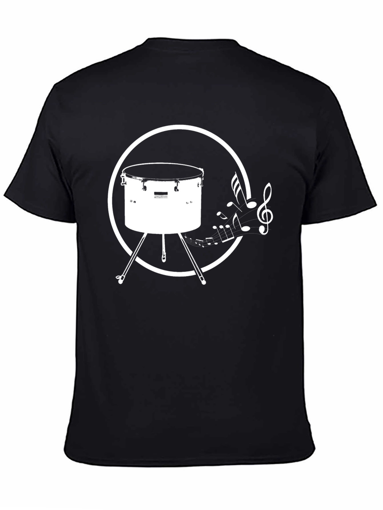 Drum & Music Notes Graphic T-Shirt - Black