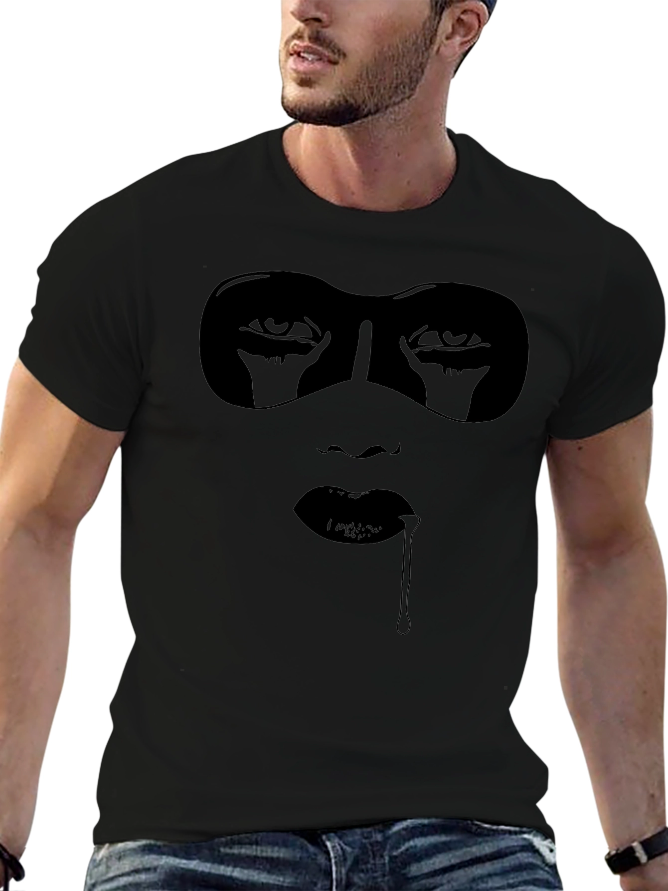 Mysterious Woman Graphic Tee - Black Cotton T-Shirt