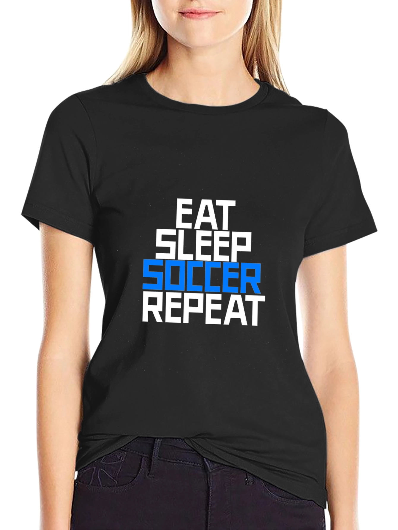 Eat Sleep Soccer Repeat Graphic Tee - Black