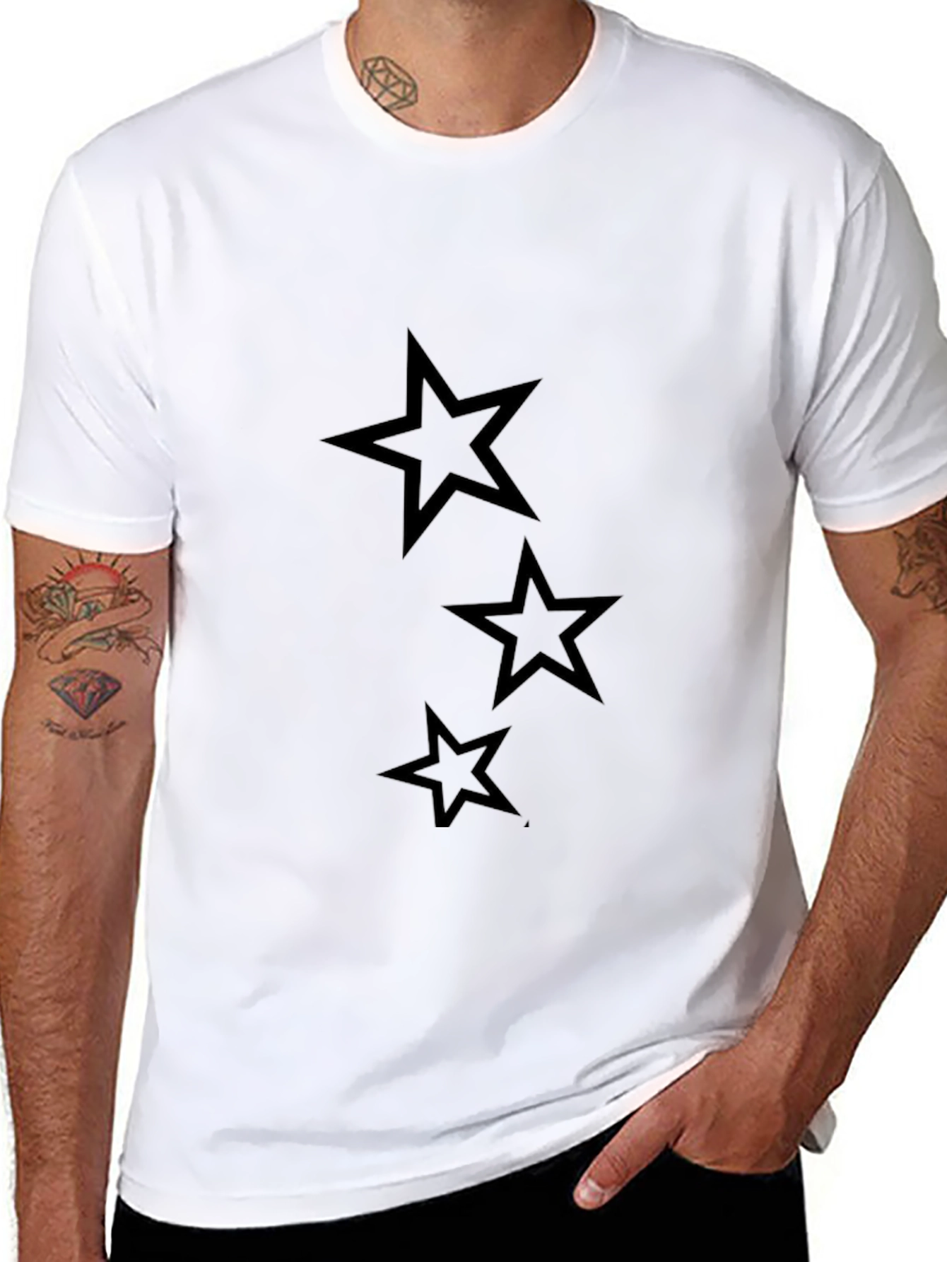 Mens Black T-Shirt with Star Design