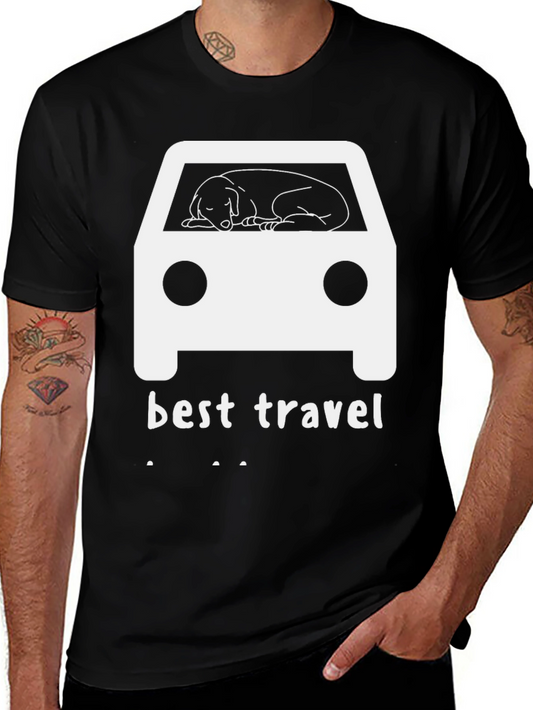 Best Travel Dog Car Graphic T-Shirt - Soft Cotton Blend