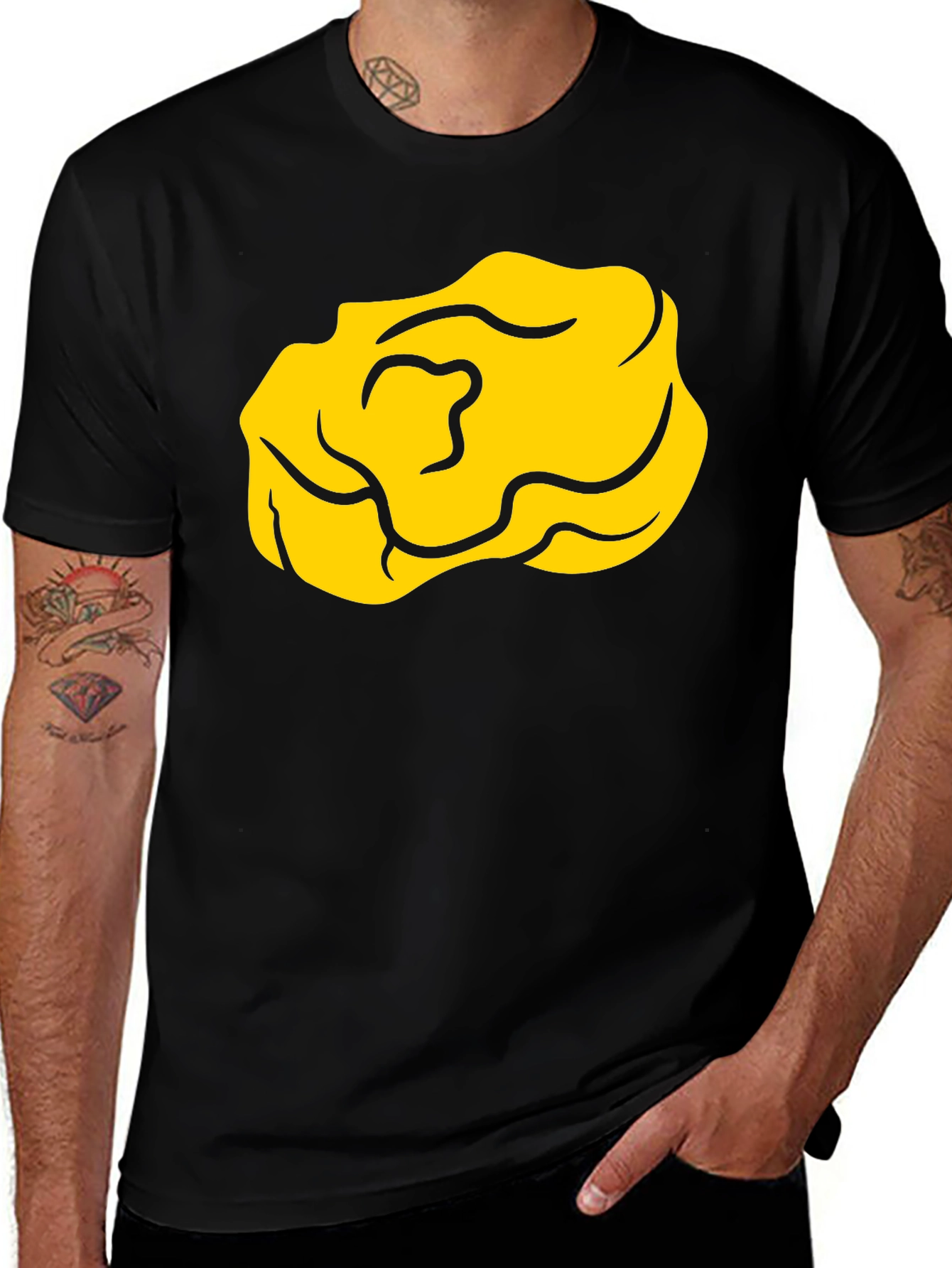 Cartoon Yellow Nugget Black T-Shirt