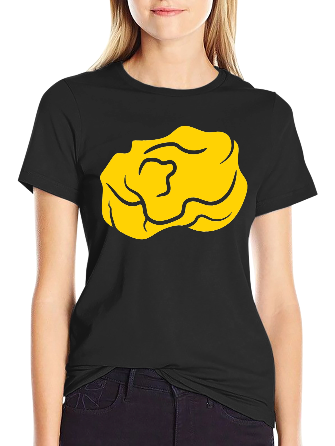 Cartoon Yellow Nugget Black T-Shirt