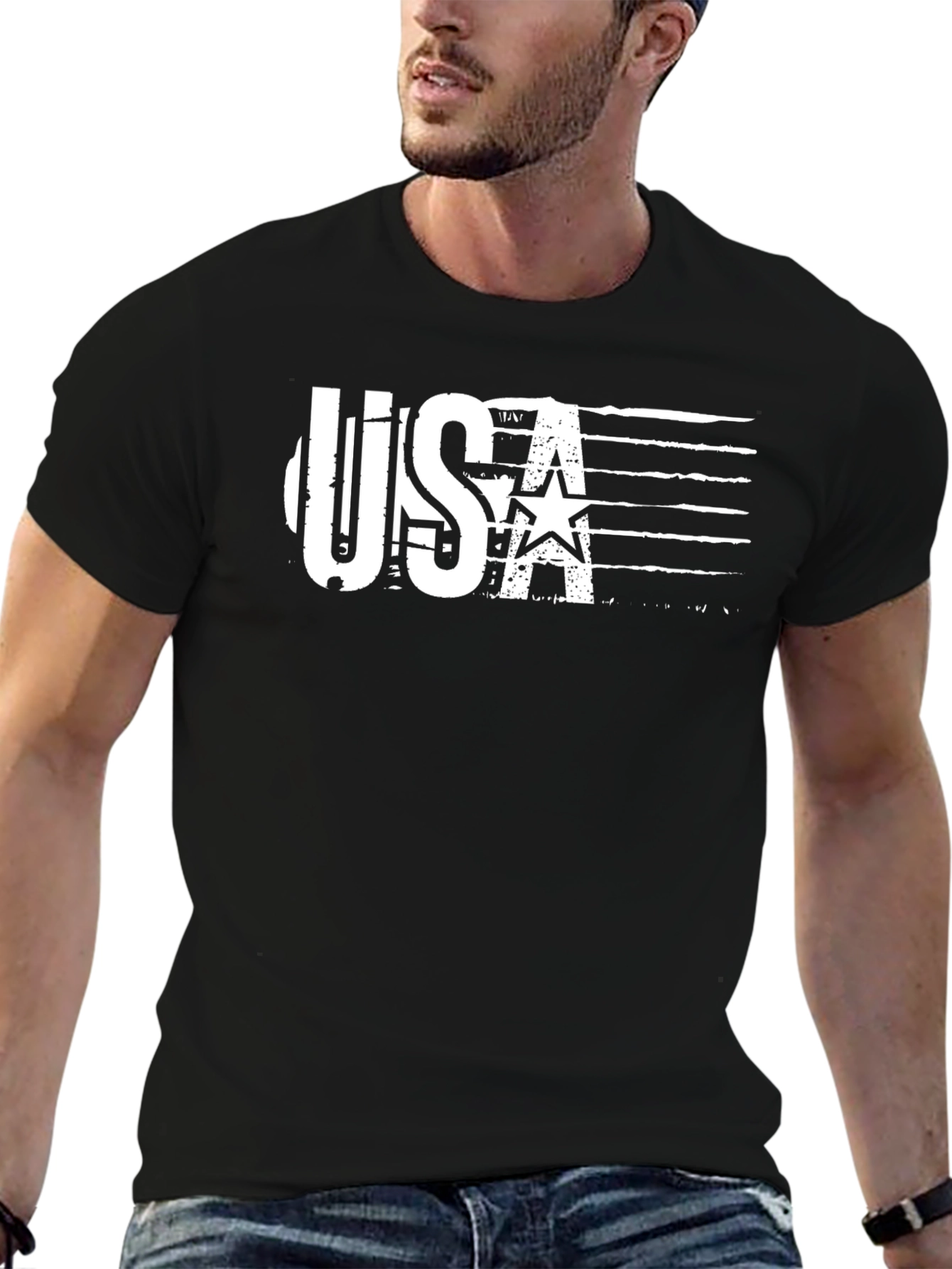 USA Patriotic Graphic Tee - Black