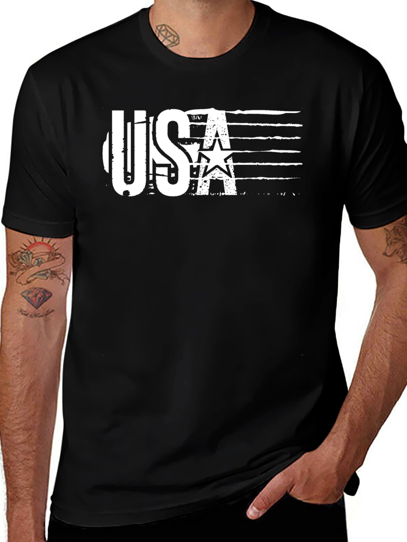USA Patriotic Graphic Tee - Black