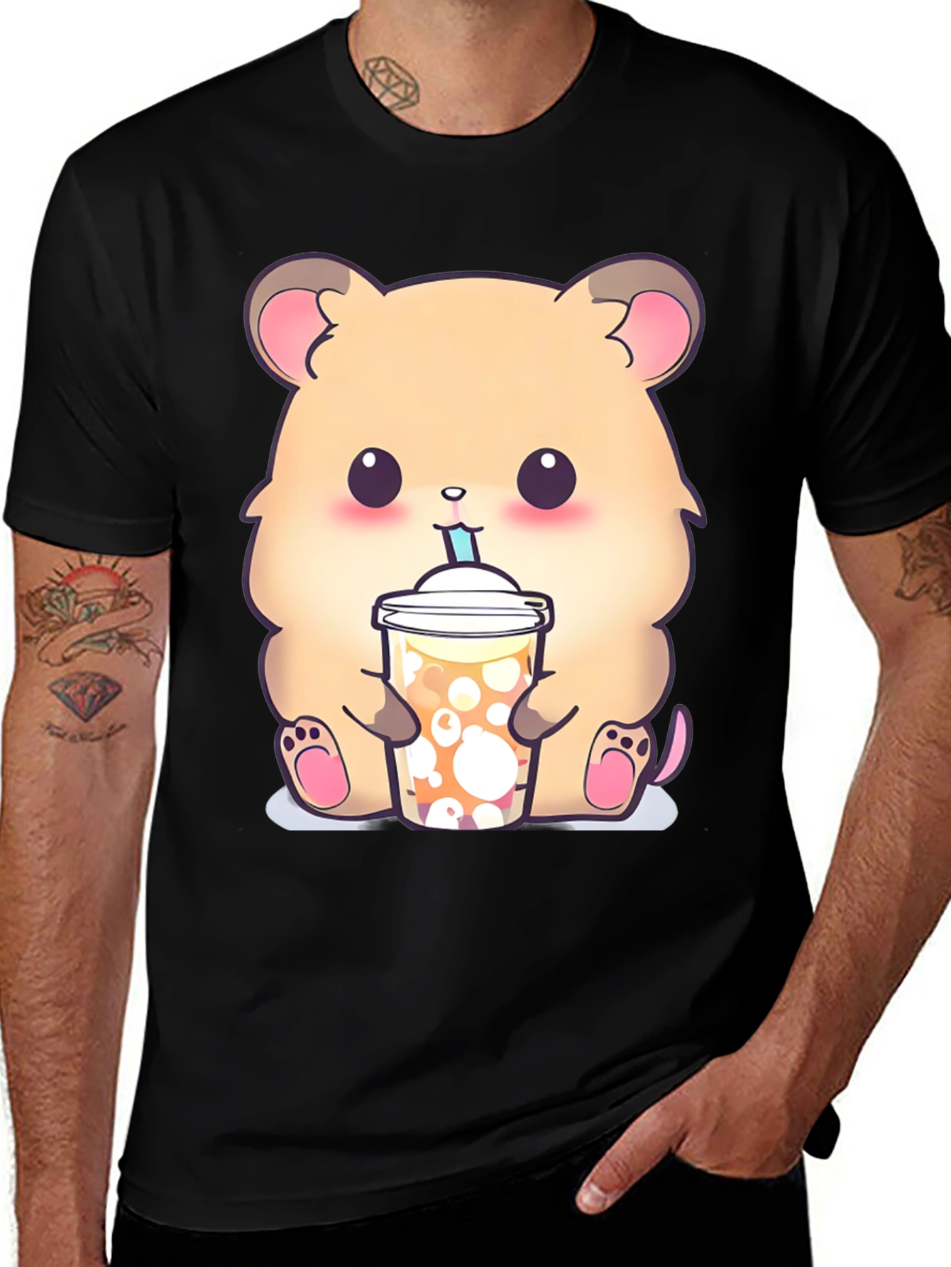 Cute Hamster Boba Tea Graphic T-Shirt