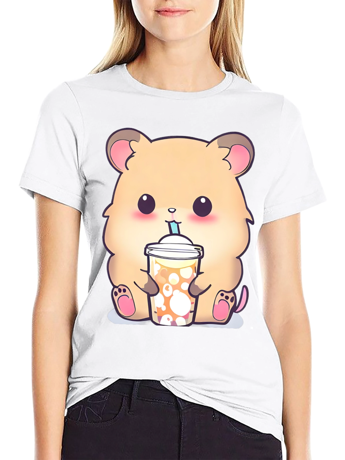 Cute Hamster Boba Tea Graphic T-Shirt